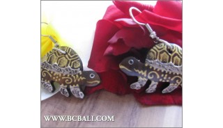 Turtle Wood Earring Carving Painted Fashion Bali